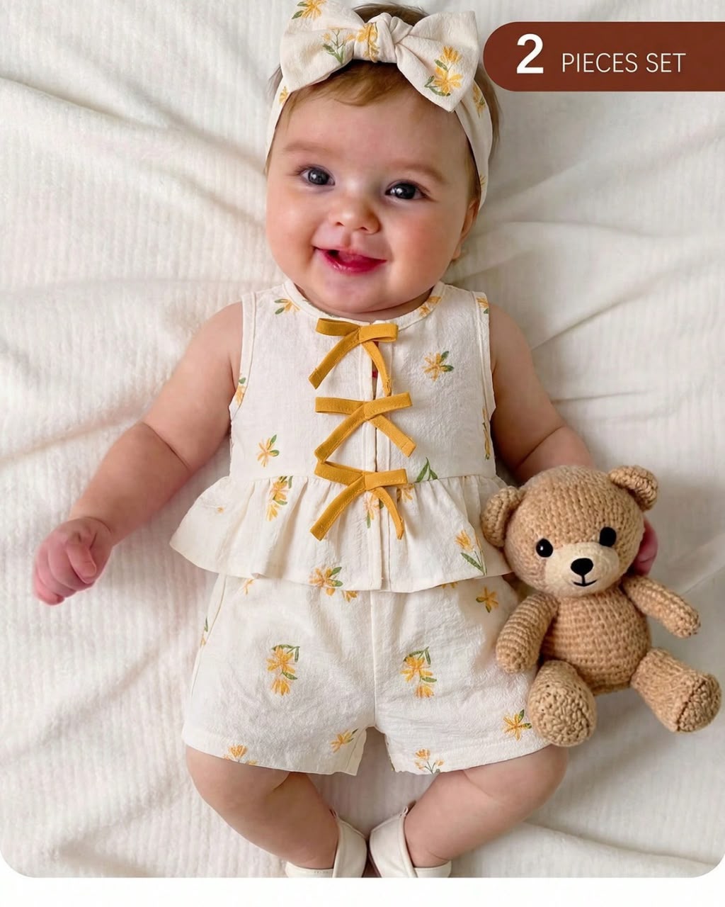 Newborn Ditsy Yellow Pastel Floral Woven Top & Pants Set | 0M - 6M