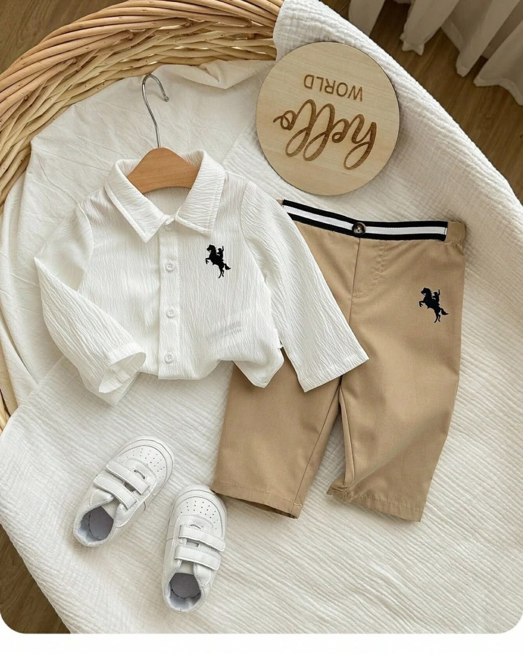 Newborn Casual Cute Versatile White Long Sleeve Shirt & Pants Set | 0M - 6M