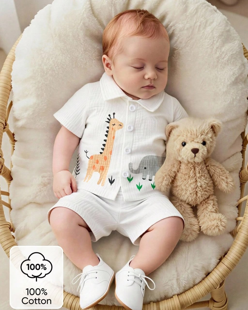 Newborn Giraffe & Elephant Printed Shirt & Shorts Set | 0M - 6M