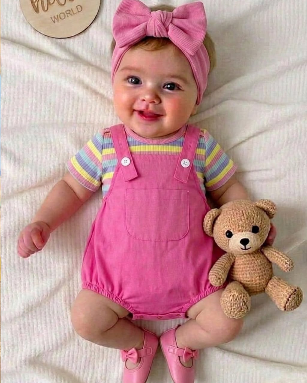 Newborn Pink Romper with Striped Top & Headband Set | 0M - 3M