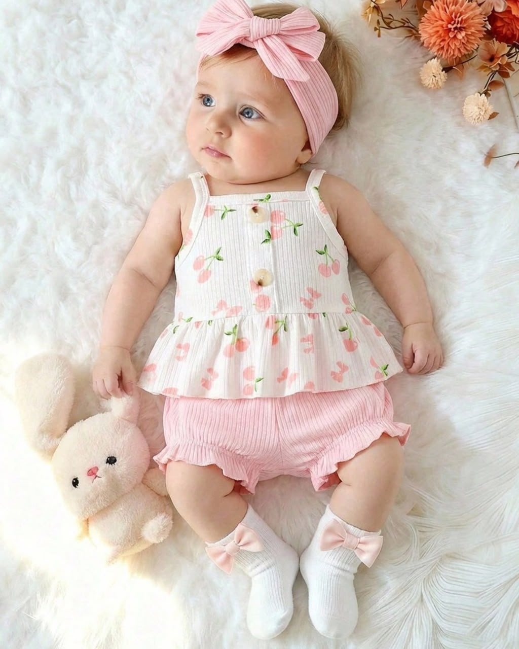Newborn Light Pink Cute Cherry Printed Top & Shorts Set | 0M - 6M