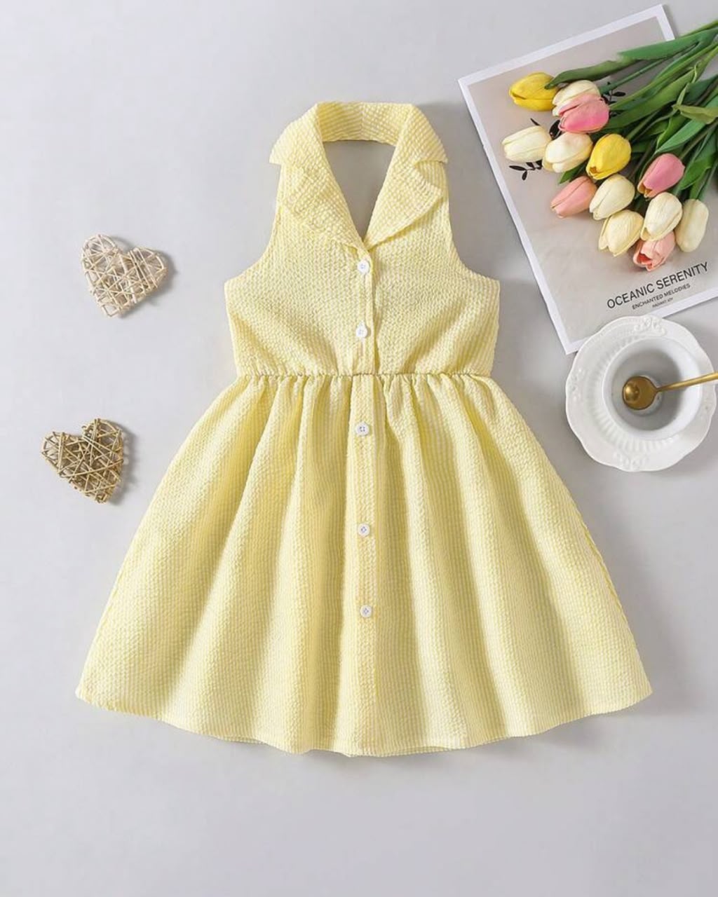 Young Girls Polo Collar Halter Neck Backless Dress | 4Y - 7Y
