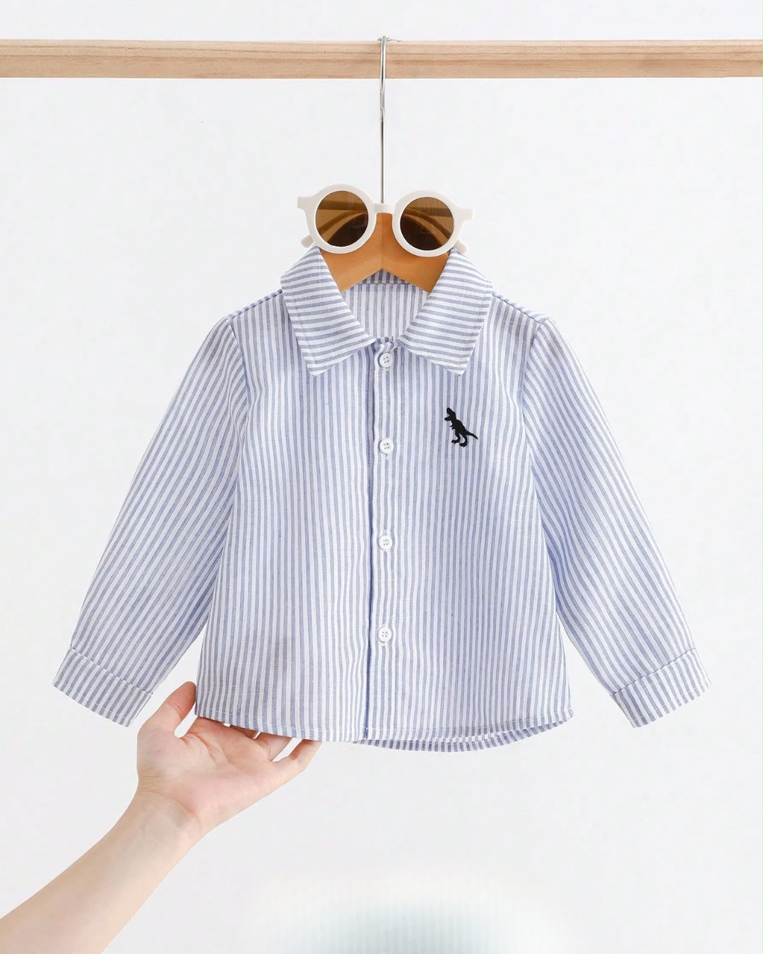 Baby Boys Blue & White Stripes Long Sleeve Button Up Shirt | 6M - 3Y