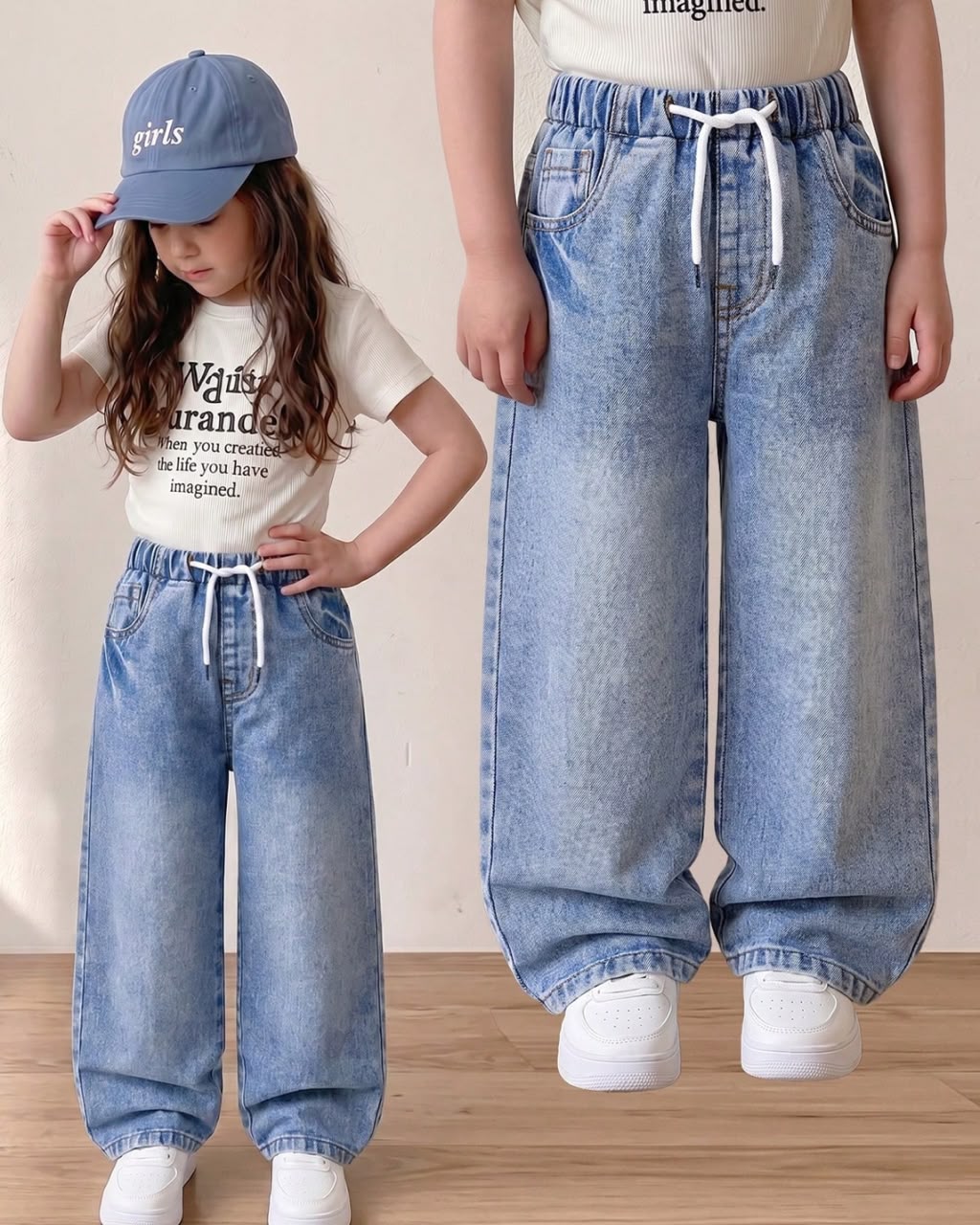 Young Girls Light Blue Wash Wide Leg Denim | 4Y - 6Y