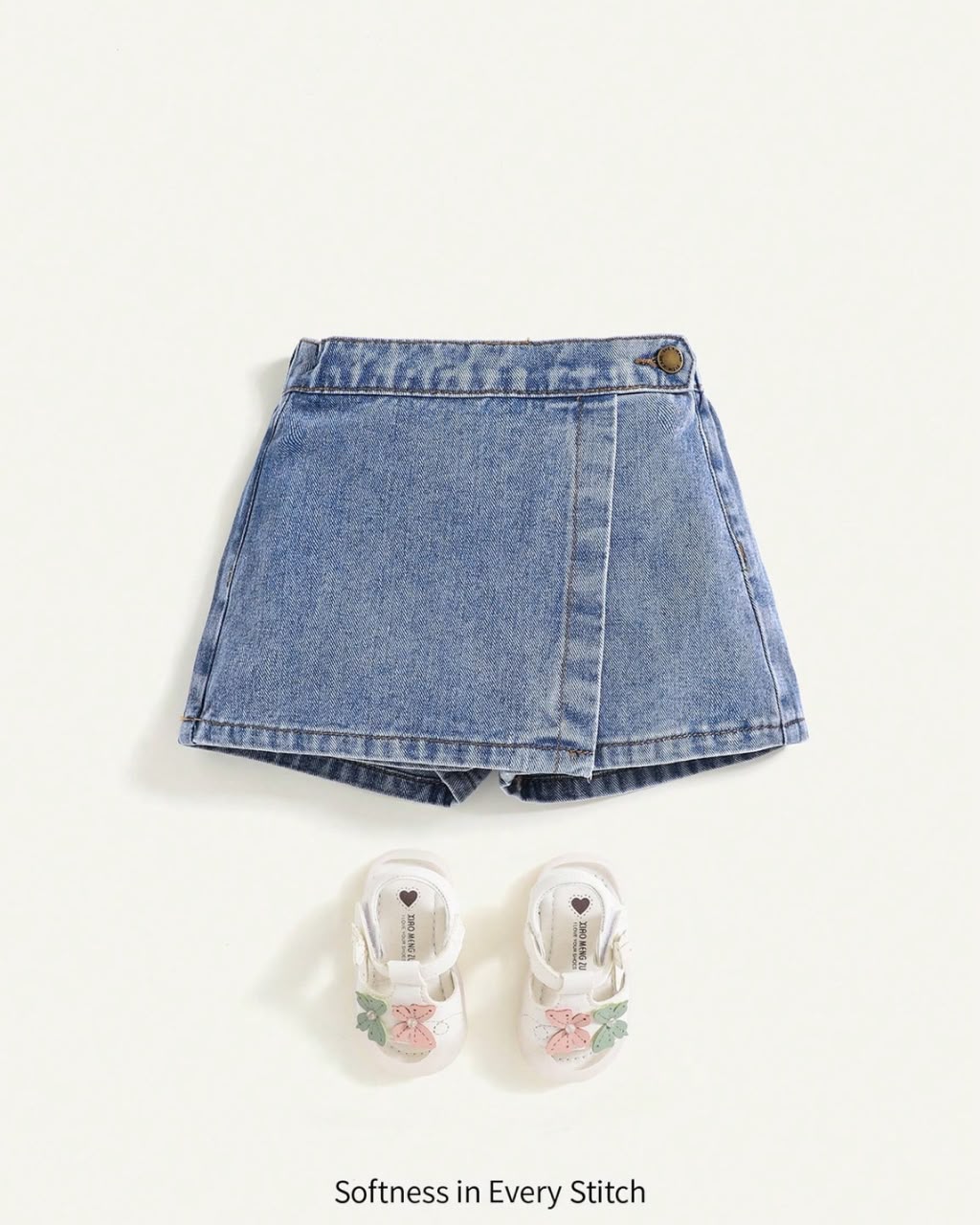 Baby Girls Light Washed Casual High Waist Wrap Front Denim Skort | 6M - 3Y