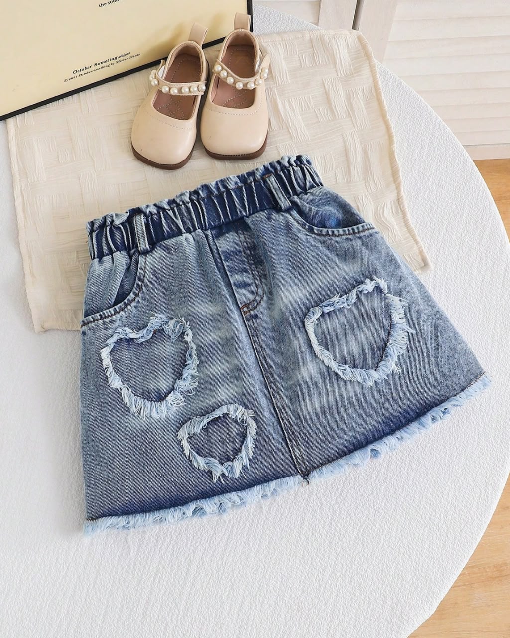 Young Girls Light Washed Heart Shaped Ripped Denim Skirt | 4Y - 7Y