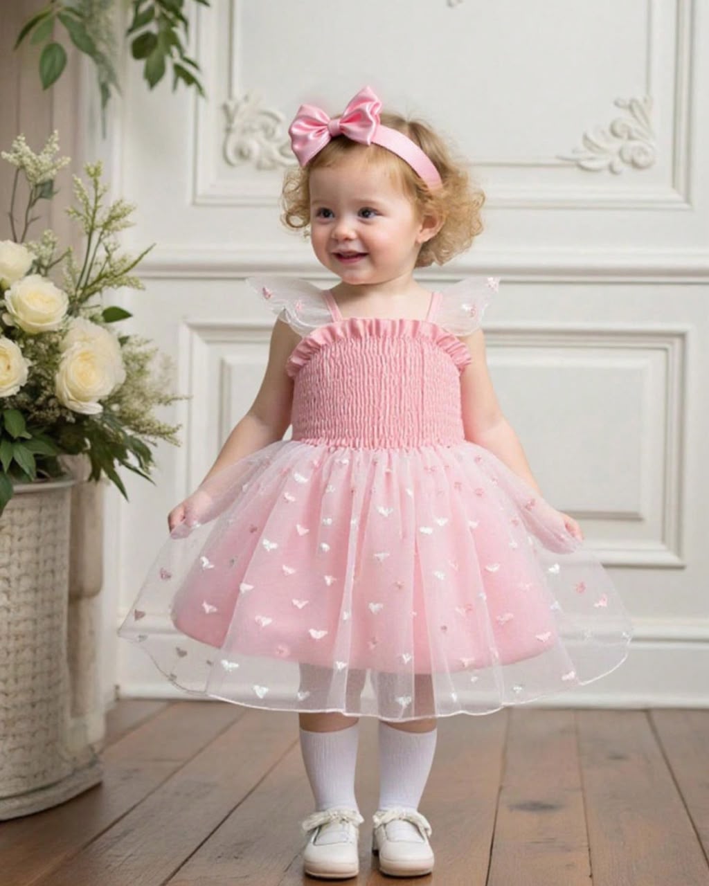 Baby Girls Pink Tulle Overlay Princess Dress | 3M - 9M