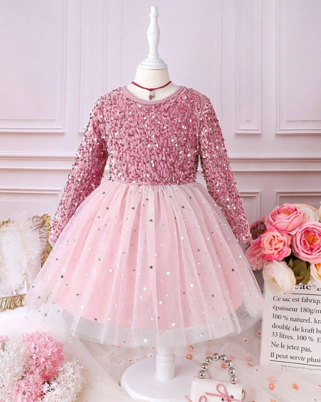 Young Girls Contrast Sequin Mesh Hem Dress | 4Y - 7Y