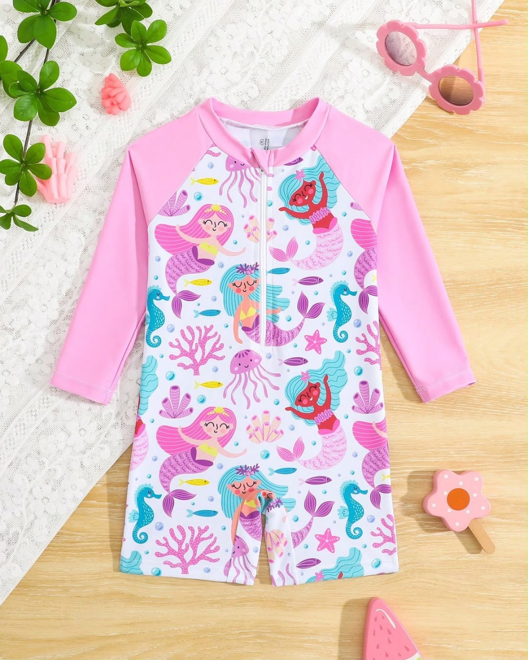 Baby Girls Mermaid Printed One-piece Swimsuit | 6M - 3Y