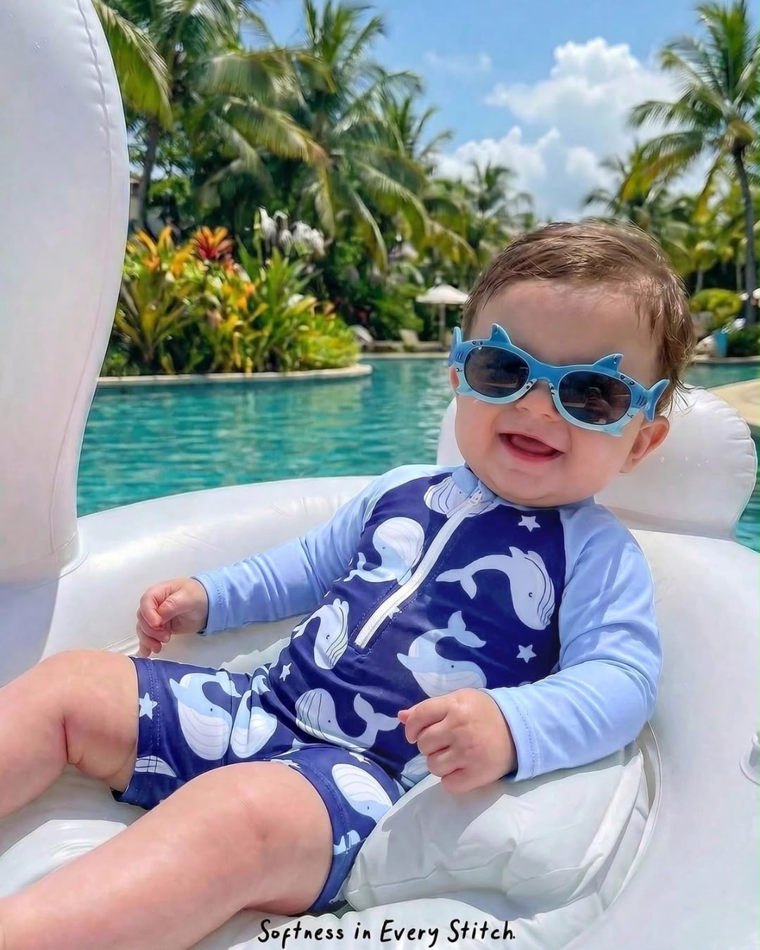 Baby Boys Whale Printed Long Sleeve Swimsuit Set | 6M - 3Y