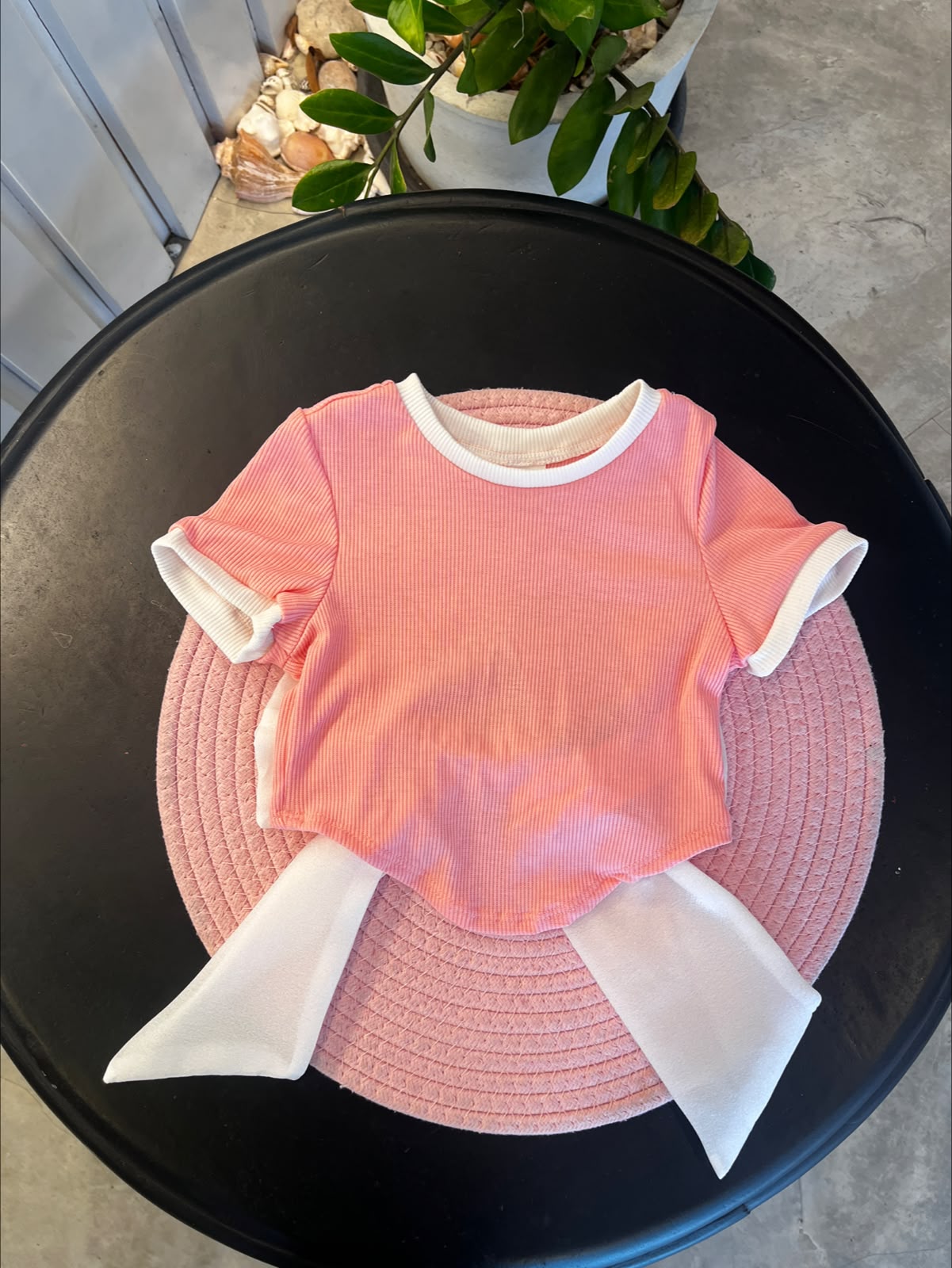 Baby Girls Slim Fit Short-Sleeve Open Back & Organized Bow Top | 3M - 3Y
