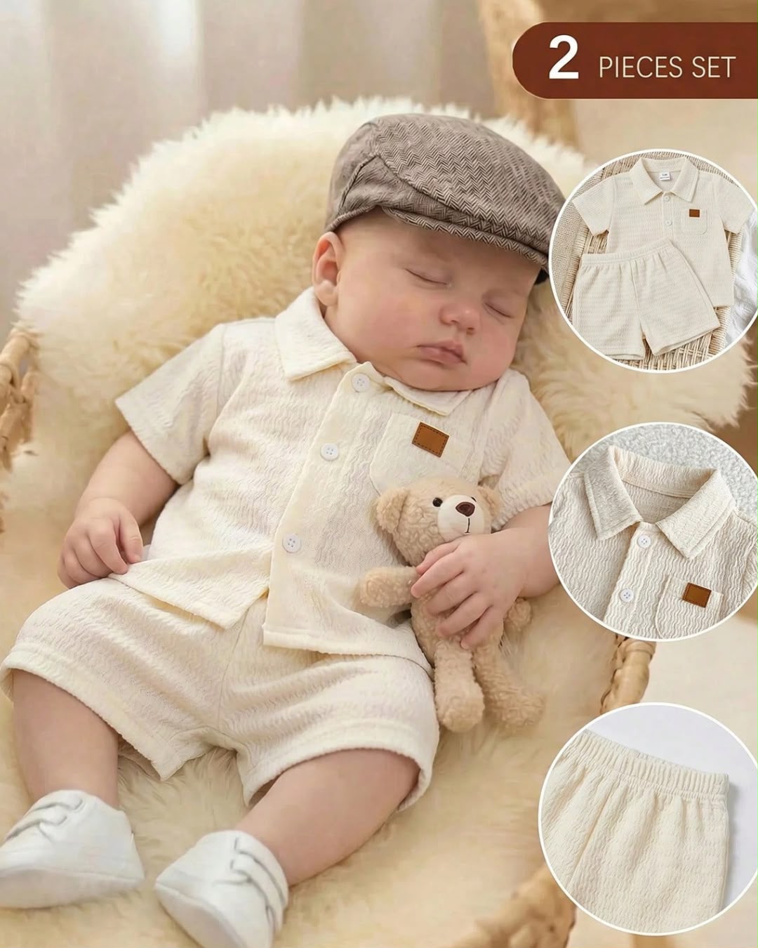 Newborn Casual Knit Jacquard Short Sleeve Shirt & Shorts Set | 0M - 6M