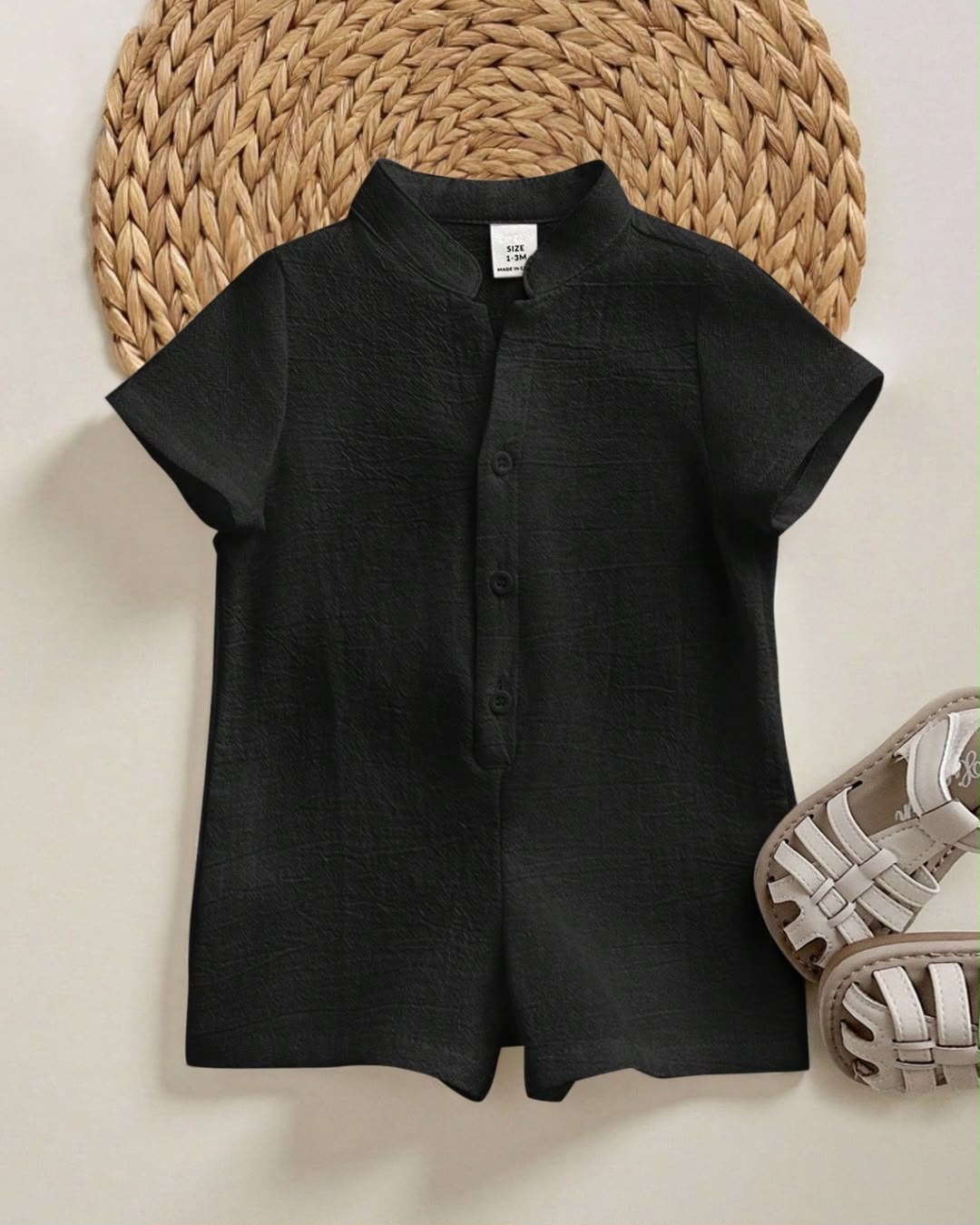 Newborn Collared Short Sleeve Romper | 0M - 1M