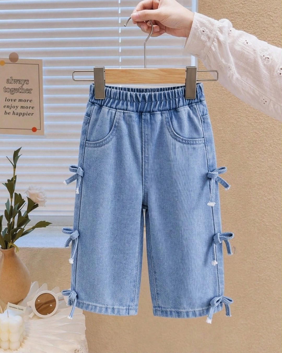 Baby Girls Versatile Little Princess Bow Loose Straight Leg Denim | 6M - 3Y