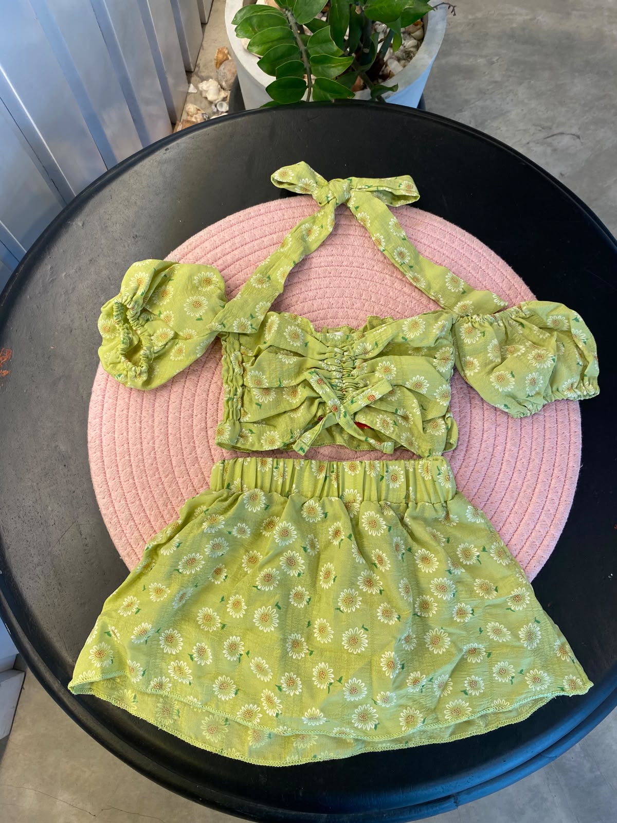 Baby Girls Light Green Floral Printed Top & Skirts Set | 3M - 12M