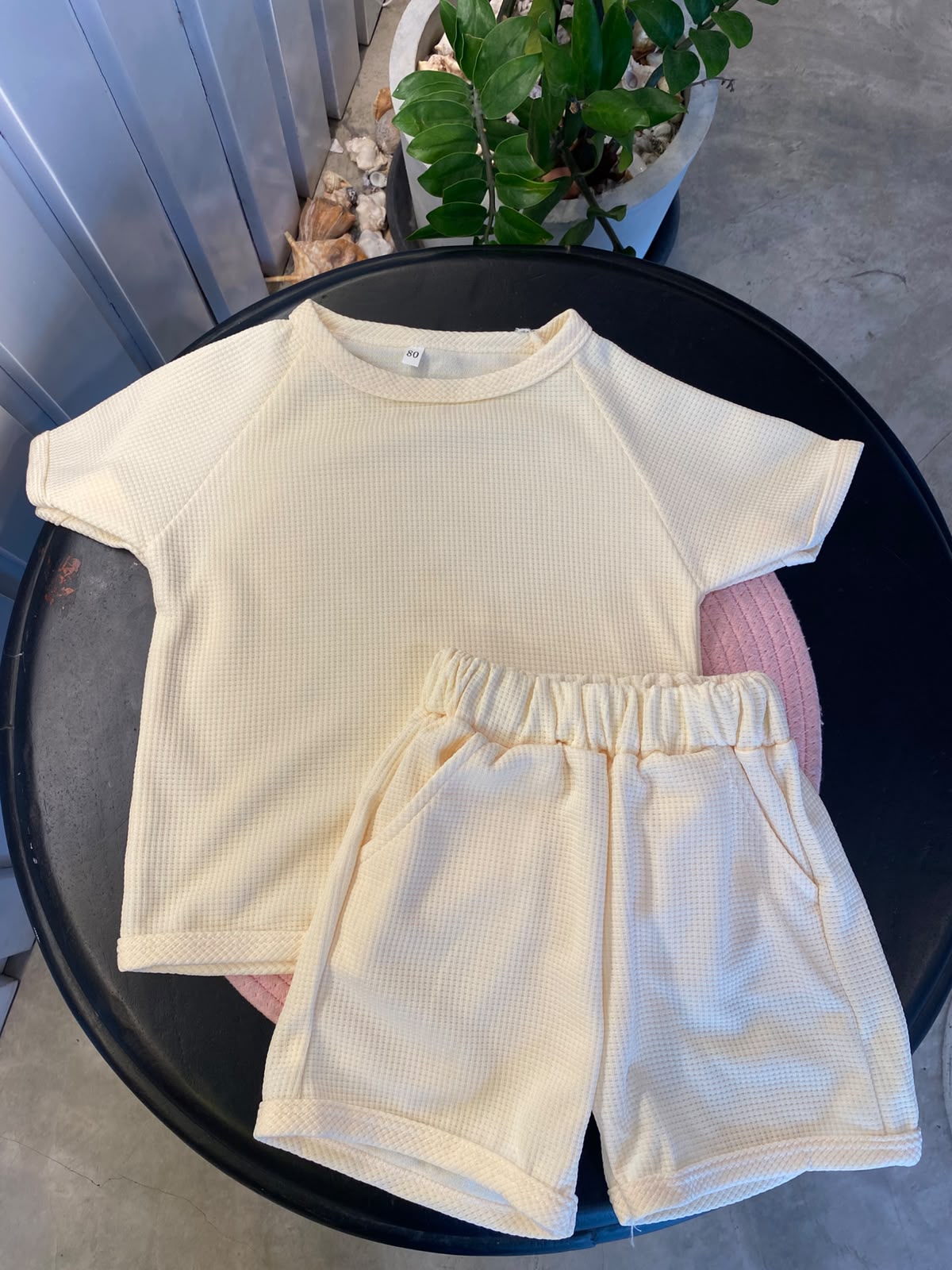 Baby Boys Solid Color Waffle Knit Top & Shorts Set | 9 - 12M