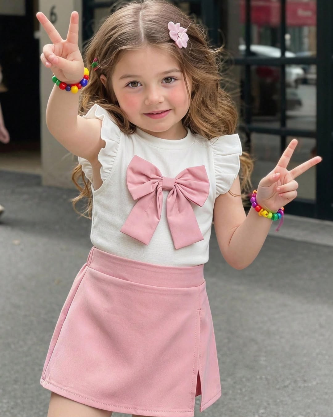 Baby Girls Sweet Bow Decor Cap Sleeve Top & Pink Split Skirt Set | 6M - 3Y