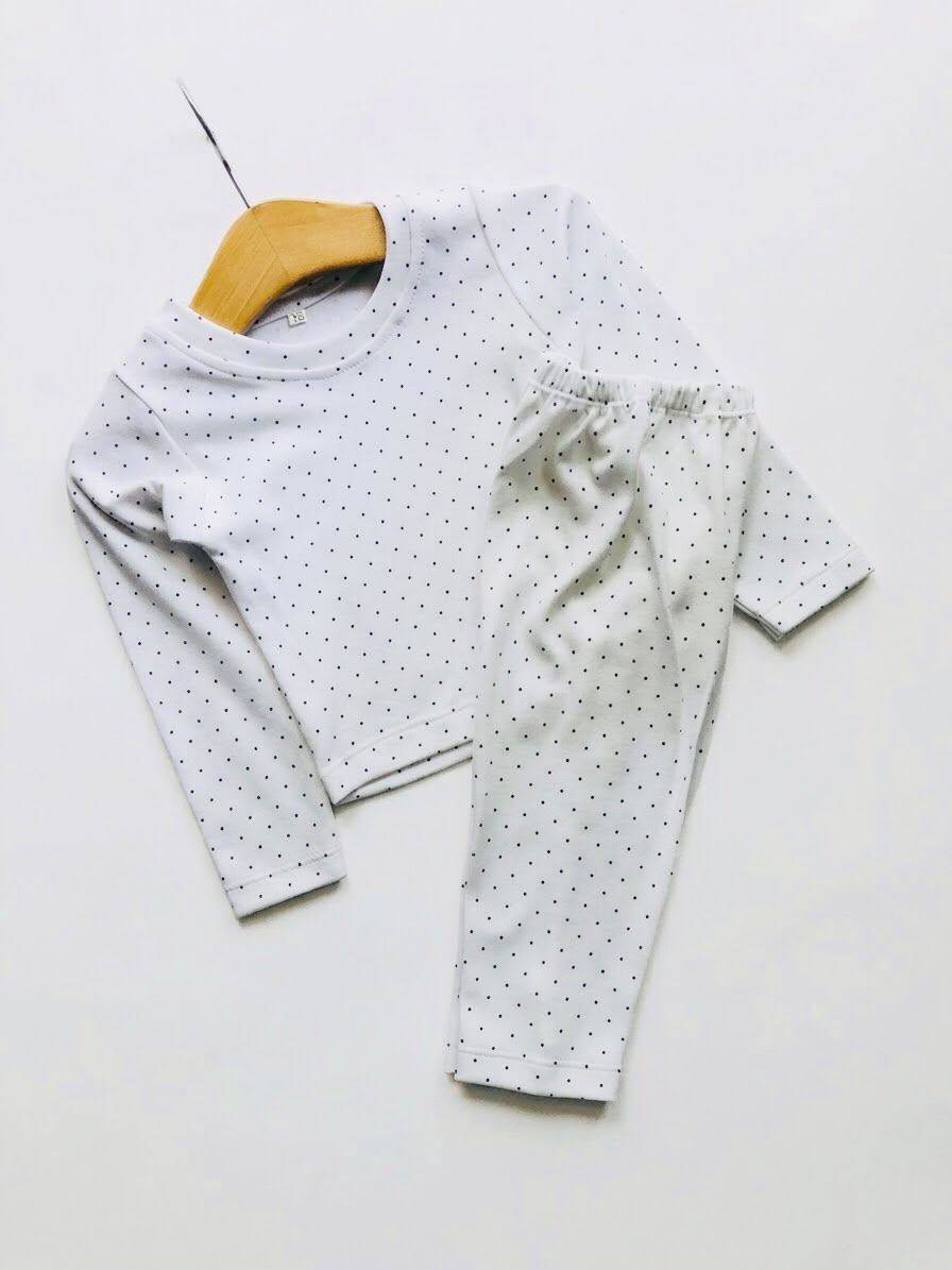 TCB Polka Dots Printed White Long Sleeve PJ Set
