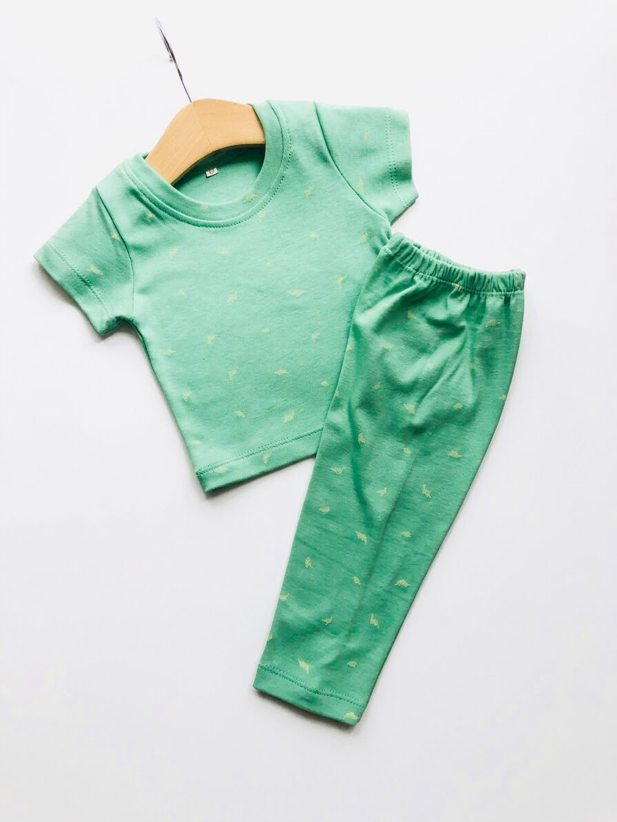 TCB Dino Printed Green Color Short Sleeve PJ Set