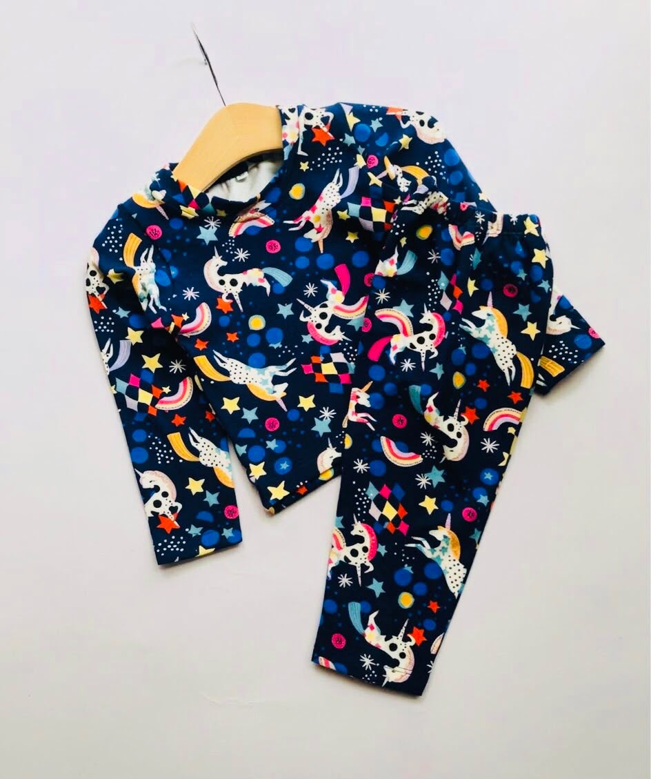 TCB Unicorn Printed Dark Blue Long Sleeve PJ Set