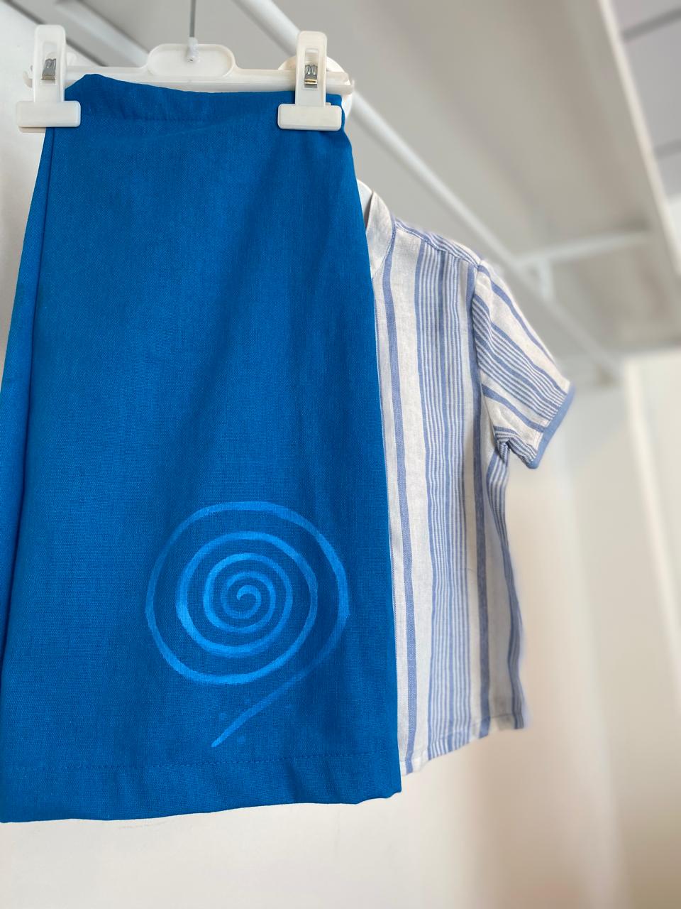 Blue White Stripes Sarong & Shirt Set | 1-2Y