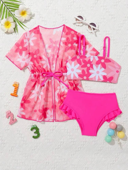 Floral splash bikini + kimono | 9M - 3Y