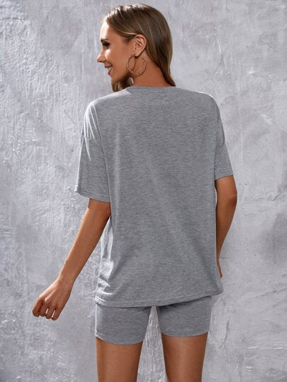 Maternity Solid Drop Shoulder Tee & Biker Shorts