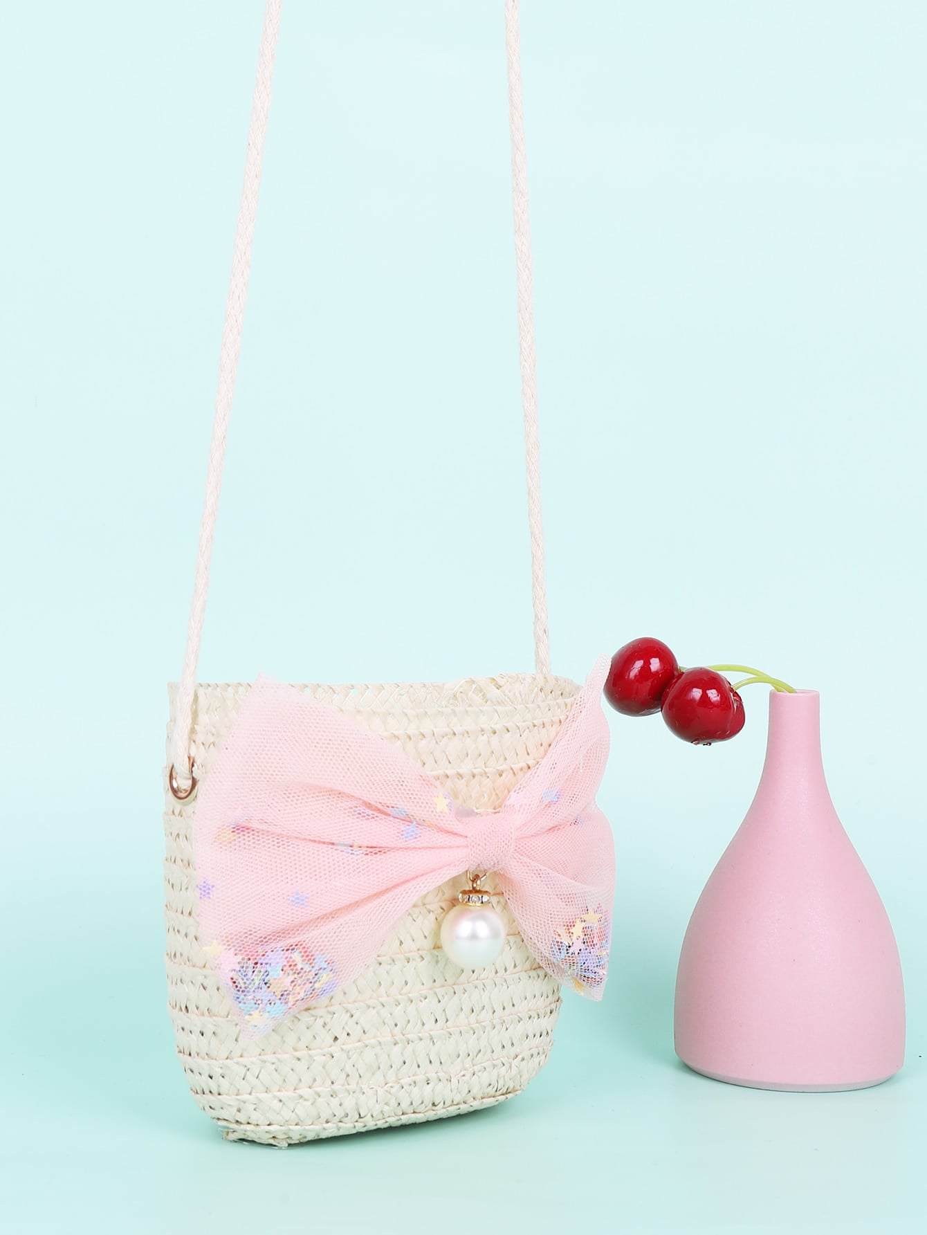 Girls bow knot straw bag