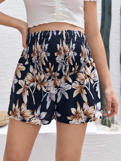 Maternity Floral Print Shirred Waist Shorts