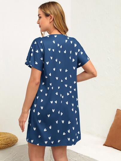 Maternity Heart Blue Batwing Sleeve Labor & Delivery Gown