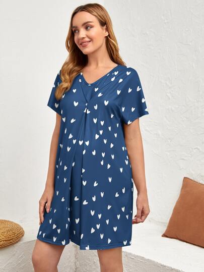 Maternity Heart Blue Batwing Sleeve Labor & Delivery Gown