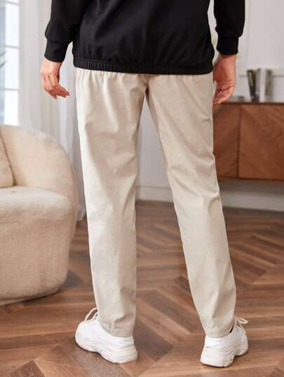 Maternity Fold Pleated Solid Pants- Beige
