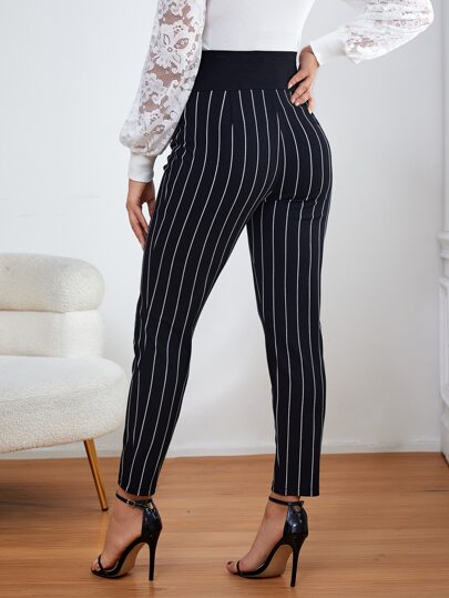 Maternity Vertical Striped Adjustable Elastic Waist Skinny Pants