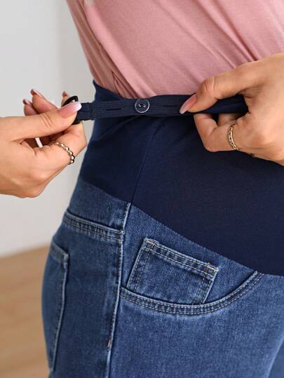 Maternity Wide Waistband Adjustable Waist Straight Leg Jeans - Dark Wash