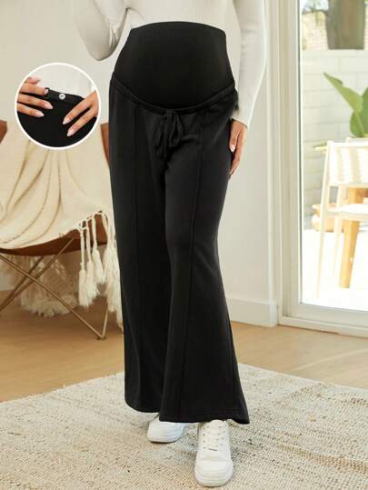 Maternity Adjustable Drawstring Waist Flare Leg Pants