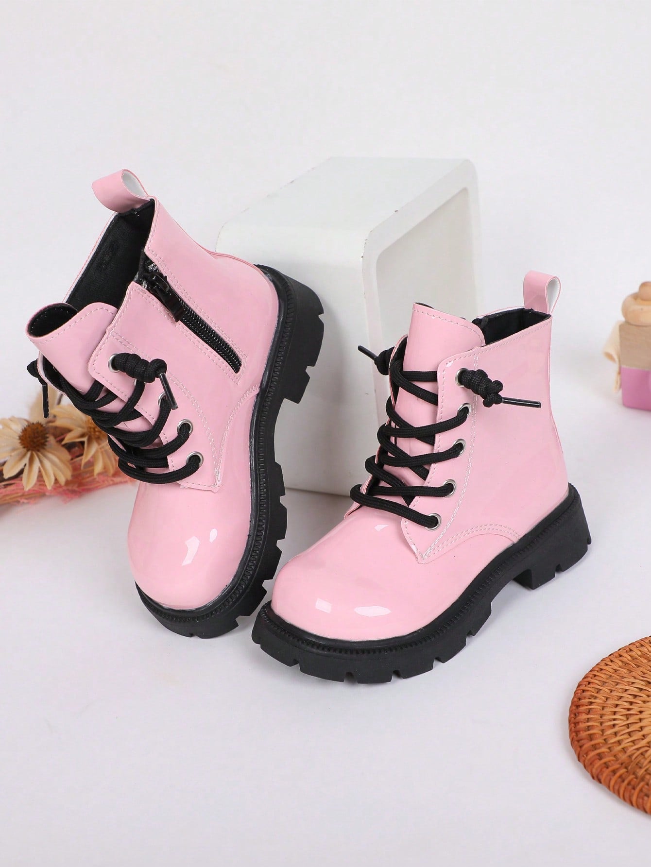 Kids' Short Boots with Laces & Side Zipper