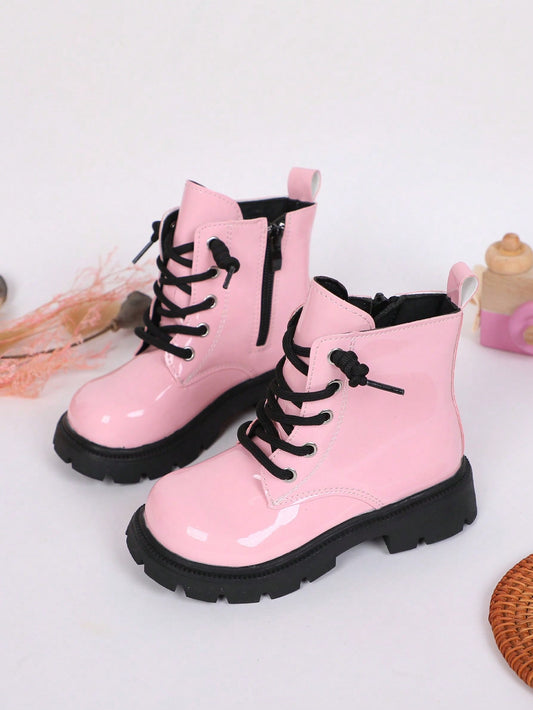 Kids' Short Boots with Laces & Side Zipper