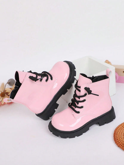 Kids' Short Boots with Laces & Side Zipper