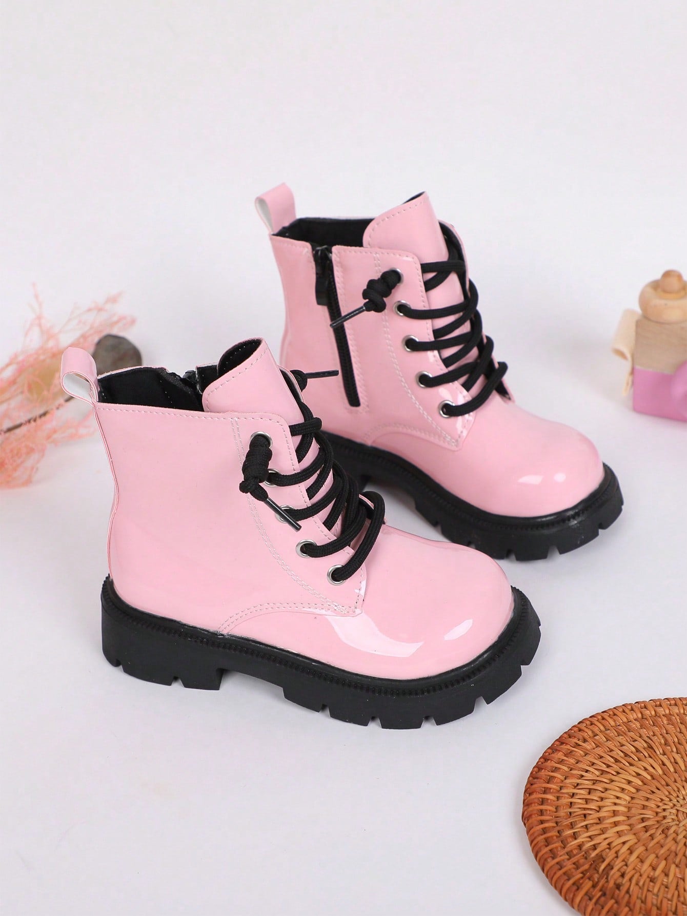 Kids' Short Boots with Laces & Side Zipper