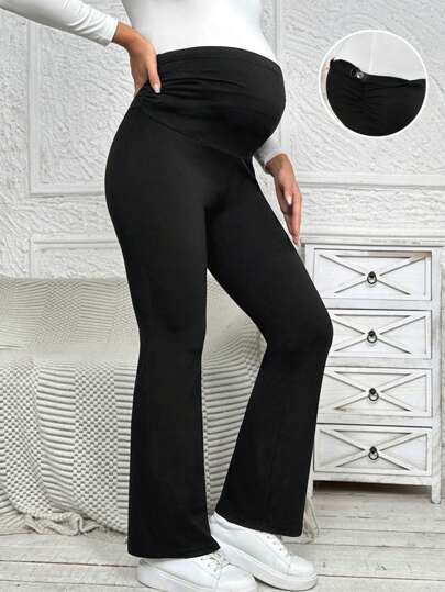 Maternity Solid Color Elastic Waistband Pants