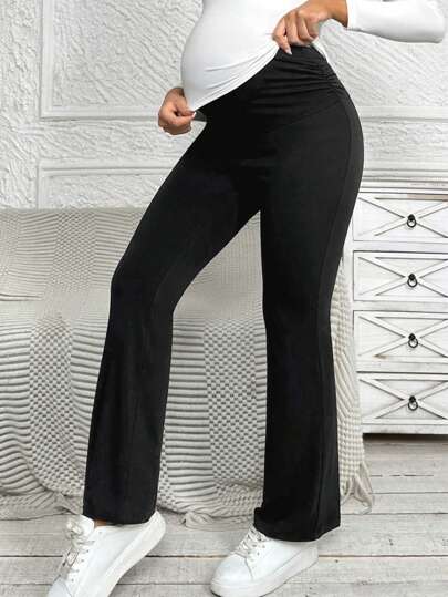 Maternity Solid Color Elastic Waistband Pants