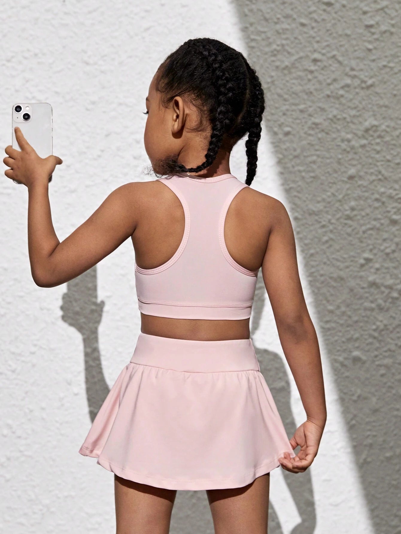 Young Girls Monochrome Crop Top& Skort Sports Suit | 4Y-7Y