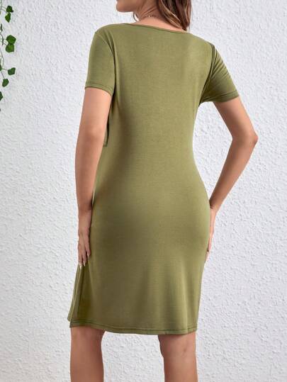 Maternity Round Neck Short Sleeve Nursing Dress