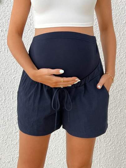 Maternity Drawstring Waist Slant Pocket Shorts