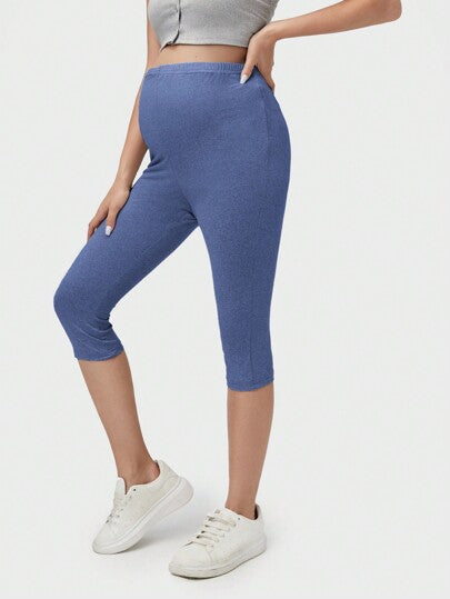 Maternity Solid Color High Waist 3/4 Length Casual Leggings