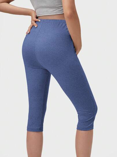 Maternity Solid Color High Waist 3/4 Length Casual Leggings