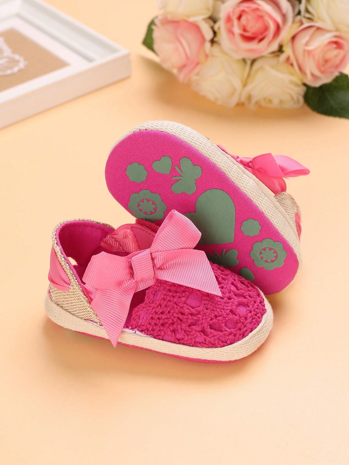 Hot pink bow knot baby shoes Baby Breath