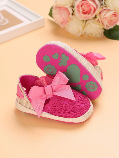 Hot pink bow knot baby shoes