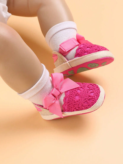 Hot pink bow knot baby shoes