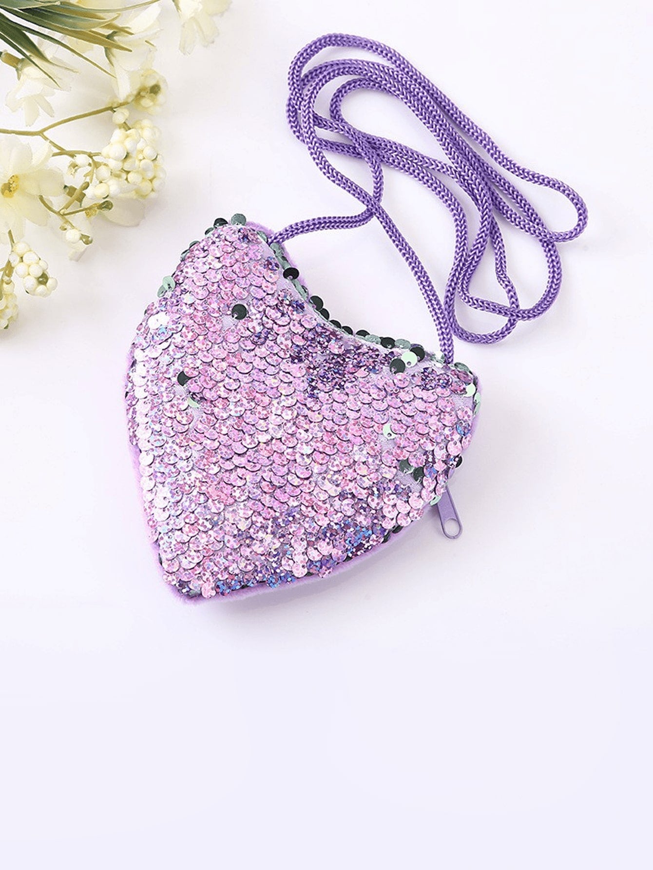 Heart-shaped glitter coin purse